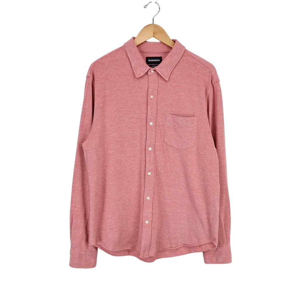 Bonobos Men's Cotton Terry Knit Standard Fit Long Sleeve Button Down Red Large